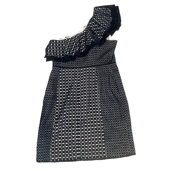 J.Crew Collection One Shoulder Mini Dress Womens Black 12 Eyelet Lace Ruffle - Picture 5 of 16